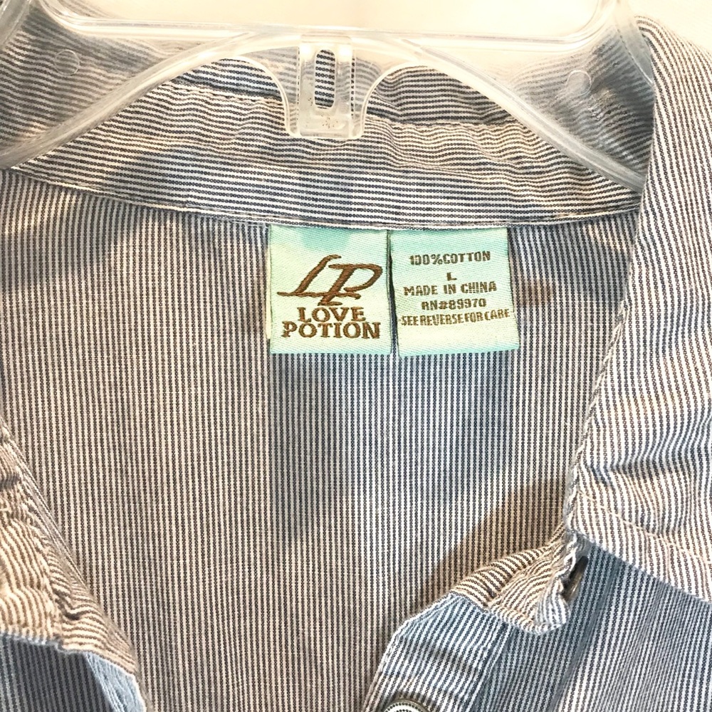 Love Potion Button Down Pull Tie Cinched Waist Top - image 3